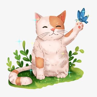 小猫咪和蝴蝶玩耍免抠