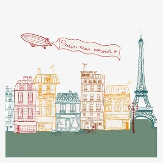 手绘城市风光插画免抠