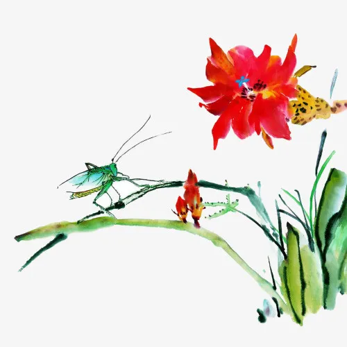 中国风水墨花草蜻蜓元素免抠