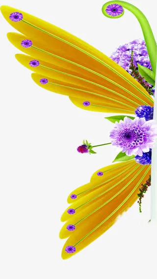 绿色叶子翅膀蓝色花朵儿童节海报免抠