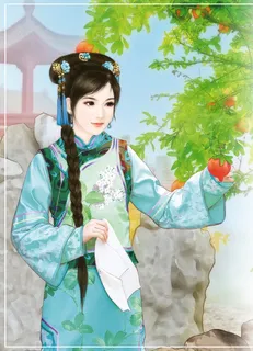 清宫摘苹果的美女古风手绘免抠