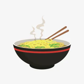 黑色碗里装着冒热气的汤面卡通免抠