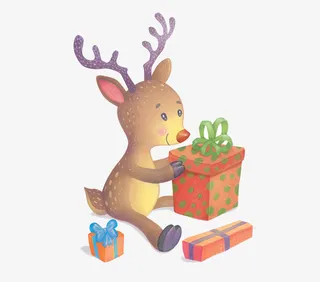 拿着礼盒的卡通小鹿免抠