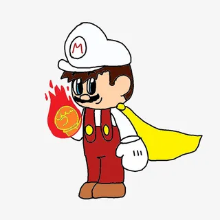 卡通手绘披披风的马里奥拿着火球免抠