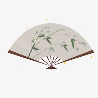 立春淡彩水墨绿色竹叶扇子免抠