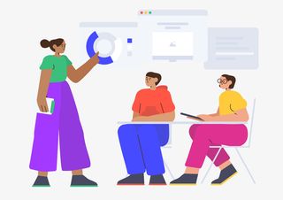 扁平插画人物数据分析，讲课免抠