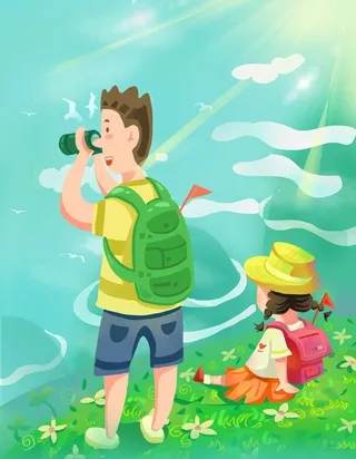 扁平风 亲子 出游 插画免抠