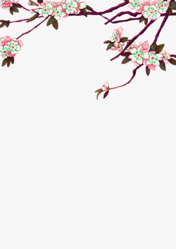 手绘桃花树枝装饰图案免抠