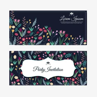 彩色花卉派对邀请卡免抠