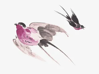 红色中国风燕子装饰图案免抠