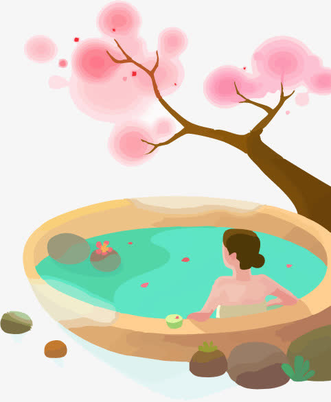 矢量泡温泉的女士免抠