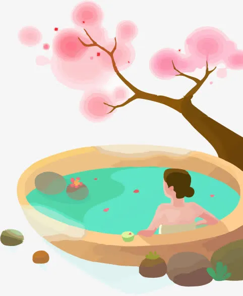 矢量泡温泉的女士免抠