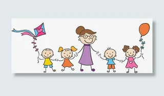 教育老师小朋友手拉手免抠