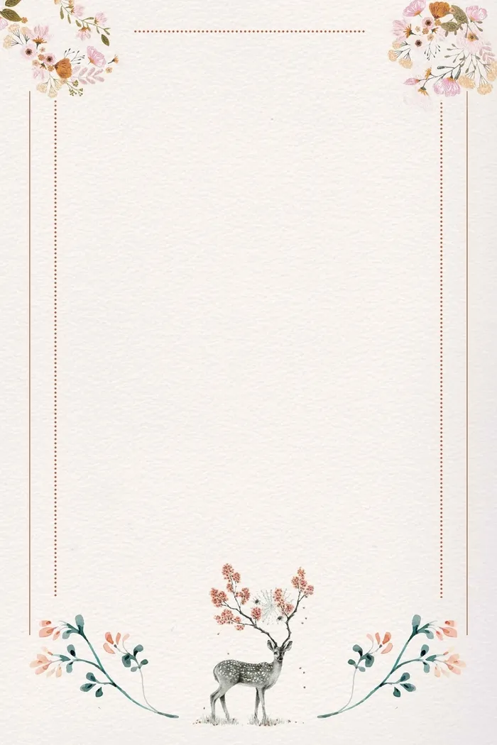 清新小鹿手绘插画简约边框背景高清