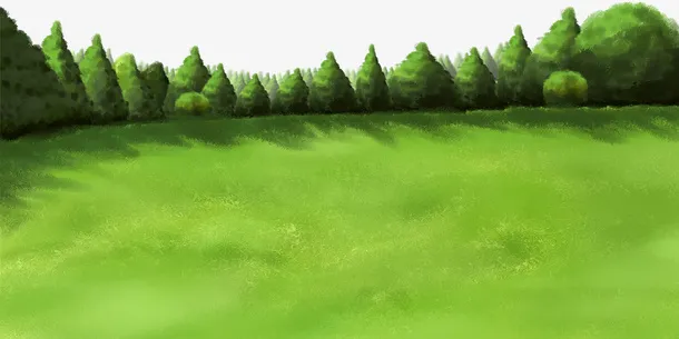 手绘插画草坪与树丛免抠背景摄影风景元素