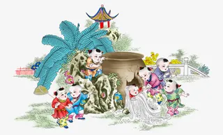 司马光砸缸国画免抠