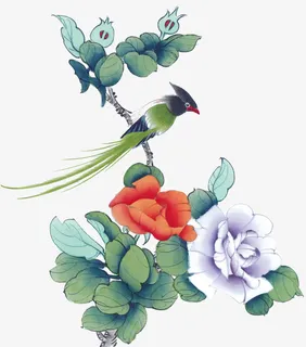 手绘文艺花朵鸟儿免抠