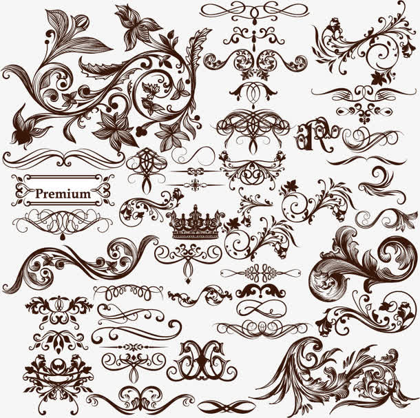 黑色矢量手绘复杂花纹免抠