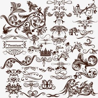 黑色矢量手绘复杂花纹免抠