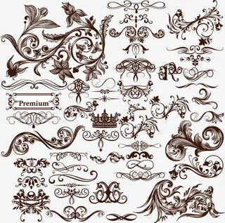 黑色矢量手绘复杂花纹免抠