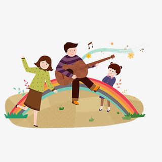 弹吉他的男子和小女孩免抠