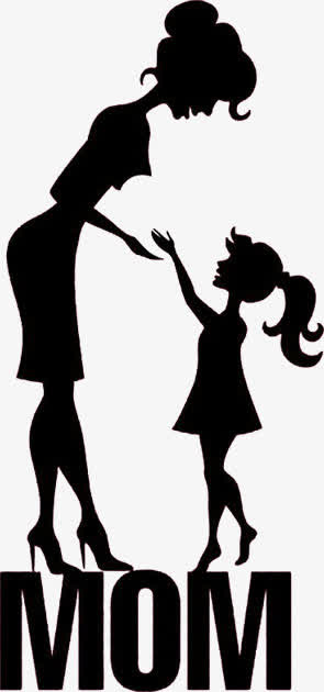 黑色亲情母女人物剪影免抠