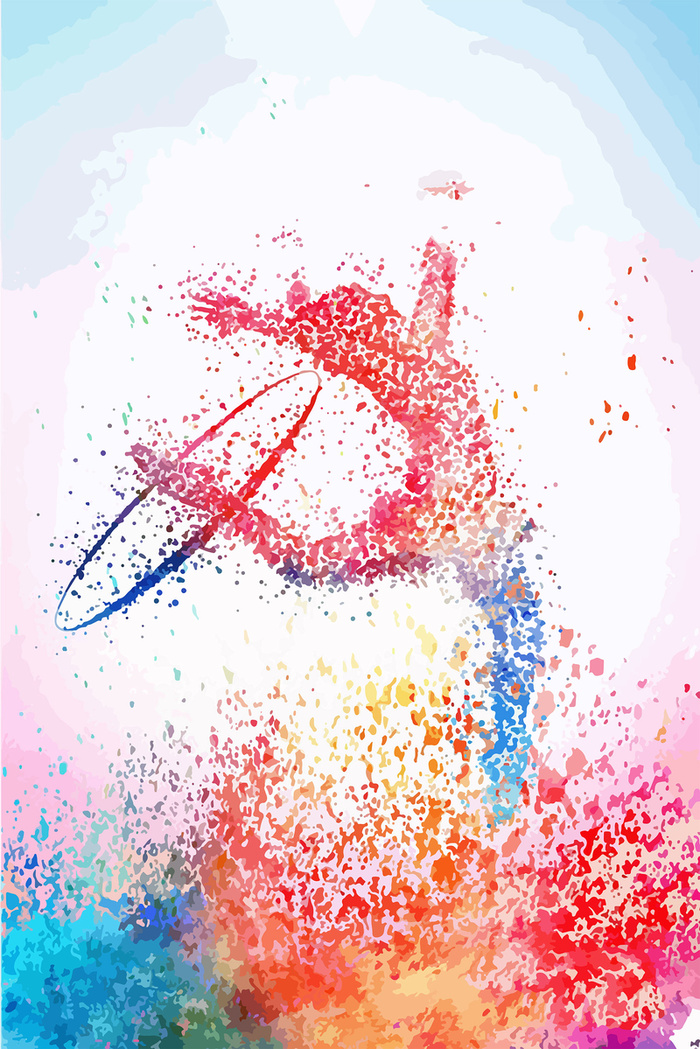 蓝色水彩风春季运动会喷溅运动员剪影背景高清