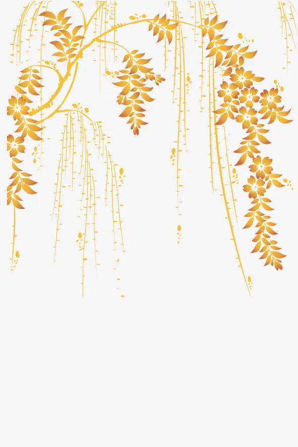 金色装饰插图柳枝树枝叶免抠