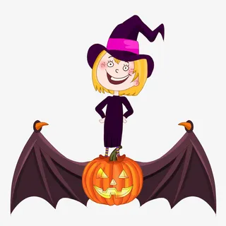 万圣节南瓜蝙蝠小魔女免抠