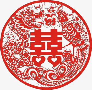 中国风双喜剪纸简图免抠