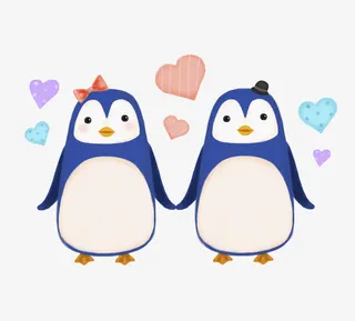 卡通牵手的企鹅免抠图免抠