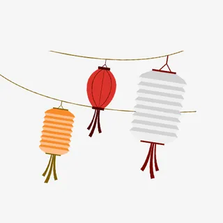 挂着的红黄灰色灯笼免抠