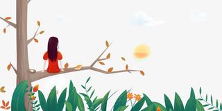 卡通手绘春游草丛插画免抠