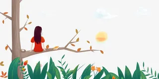 卡通手绘春游草丛插画免抠