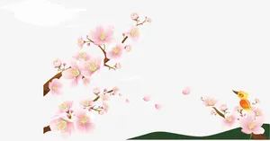 桃花小鸟花瓣海报素材免抠