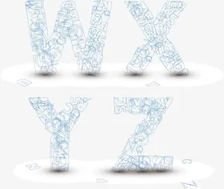 数字字母 创意字体 淡蓝色 线描免抠