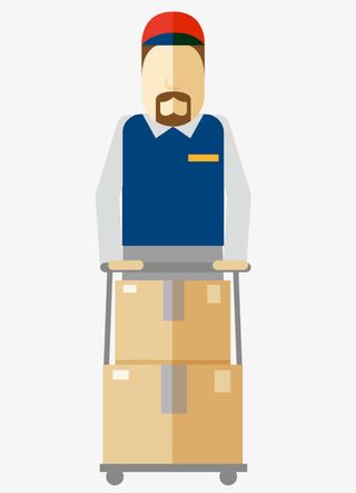矢量快递员推货物配送快递免抠