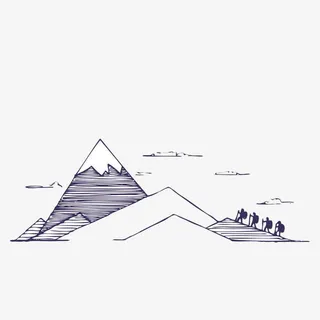 手绘几何线条山免抠