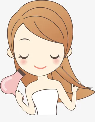 可爱吹头发女孩免抠
