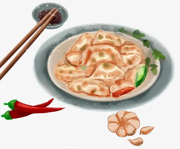 冬至手绘饺子食物素材免抠