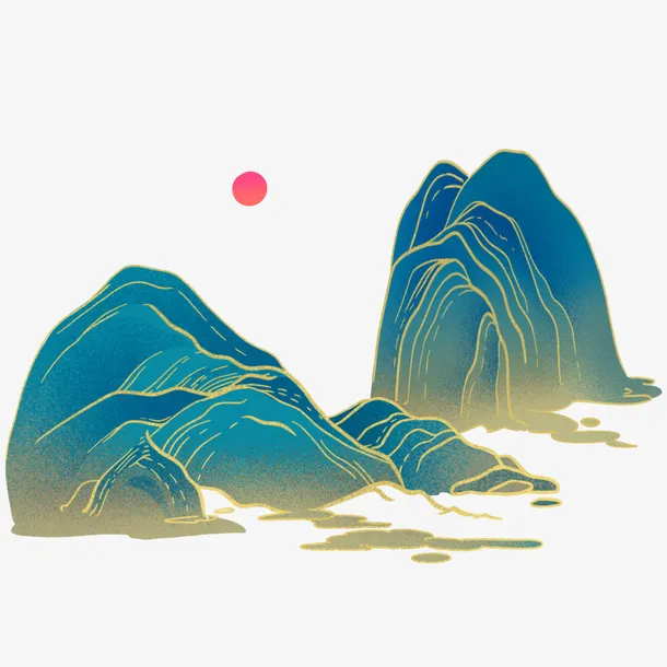 清明，中国风山水，青色山峦免抠
