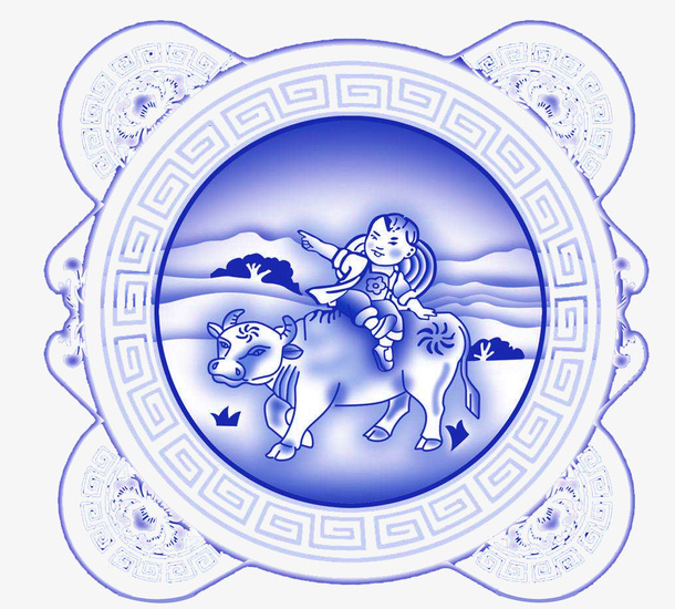 牧童遥指杏花村图免抠