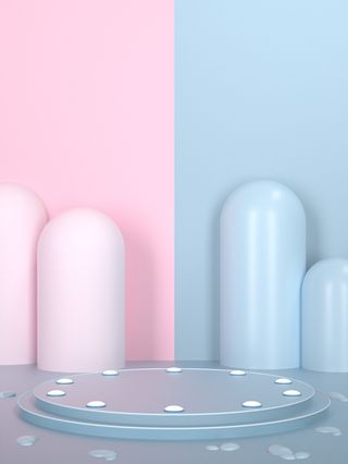 渲染 立体 马卡龙 展台 粉 蓝 科技免抠