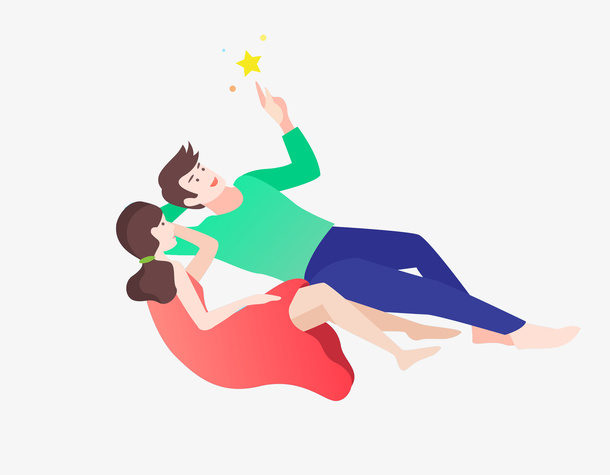 手绘躺着看星星的情侣免抠
