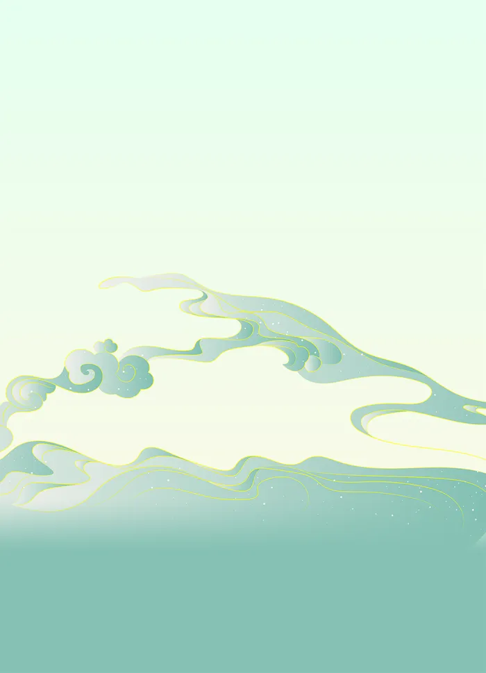国风碧绿金色云插画风高清