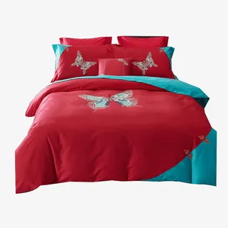 双人1.8m床上用品四件套婚庆免抠