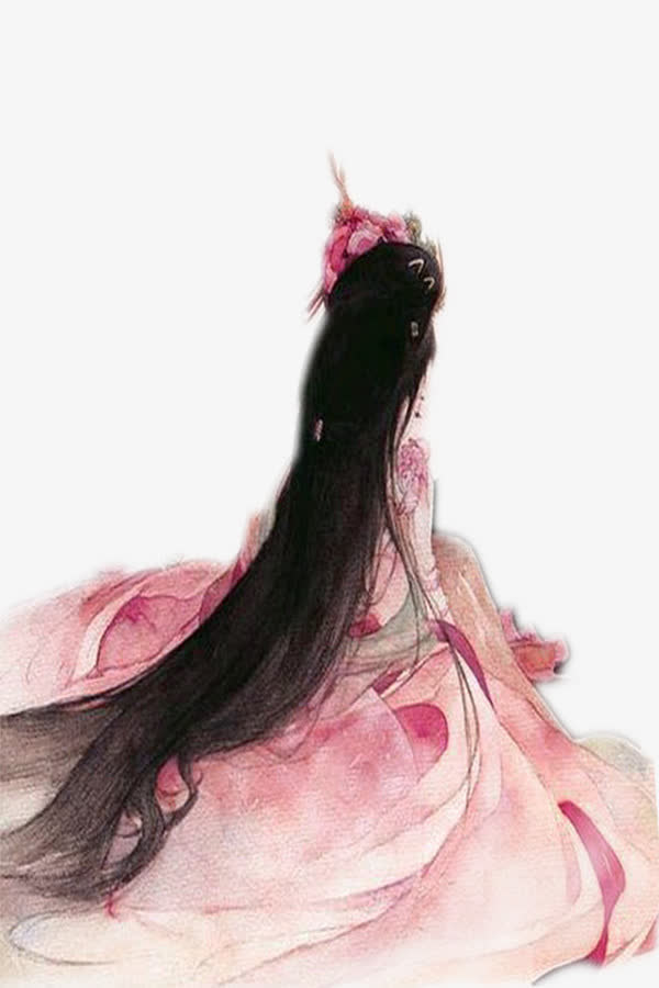 美女背影古风手绘免抠