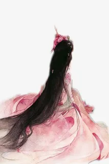 美女背影古风手绘免抠