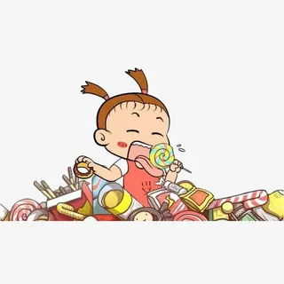 卡通手绘女孩吃棒棒糖免抠
