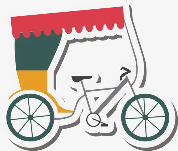 矢量年代感黄包车免抠